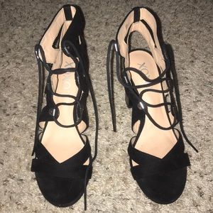 3inch black heels with laces